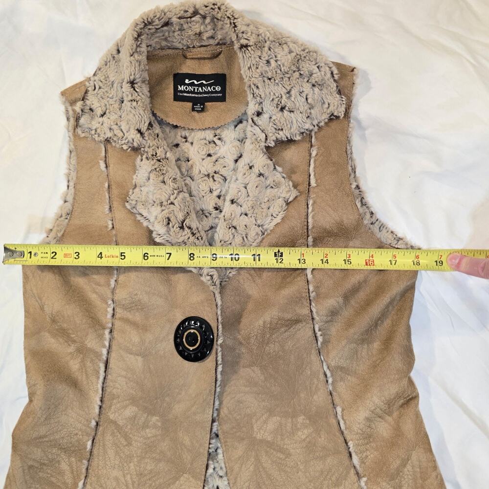 Western Faux Suede Shearling Montanaco Long Vest Cowgirl Yellowstone Women’s Sm - Picture 3 of 6